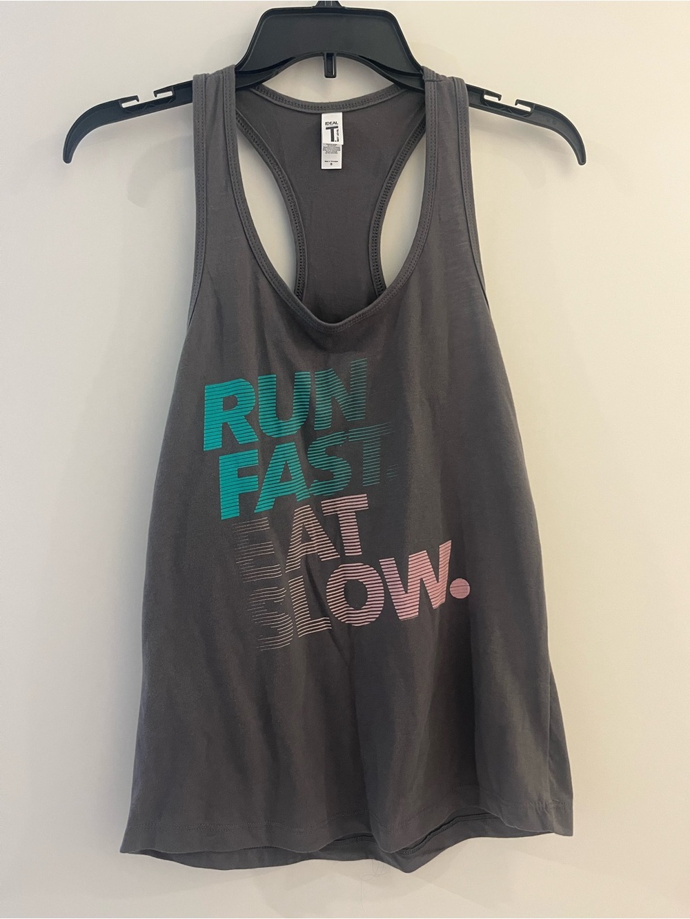 Women’s Gray Racerback Tank Top – Run Fast Eat Slow